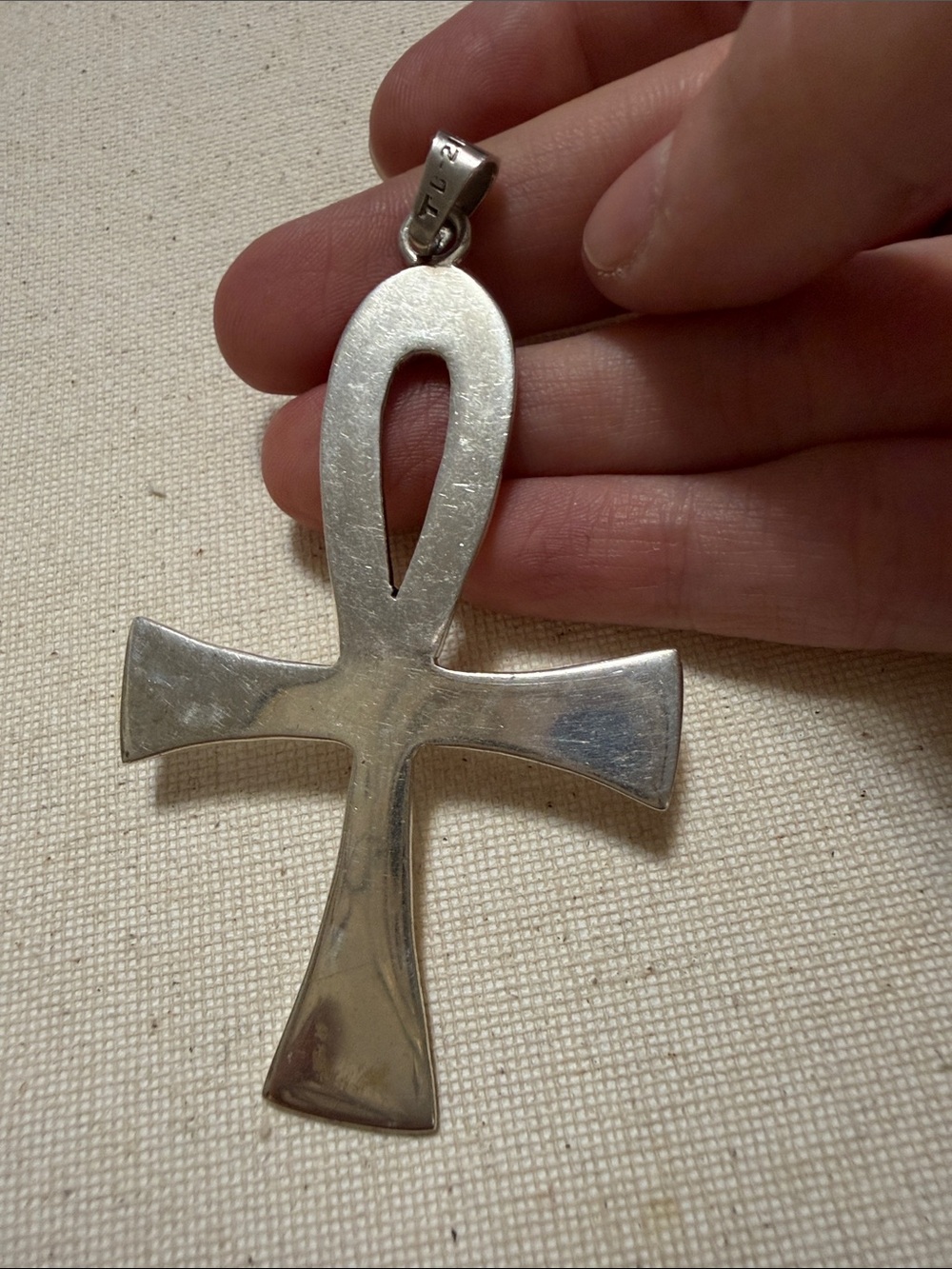 Sterling Silver 925 Mexico Ankh Pendant Polished Silver Egyptian Cross